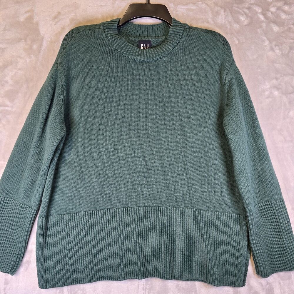 Gap Sweater Womens Medium Forest Green Crewneck Ribbed Hem Relaxed Y2K Boho